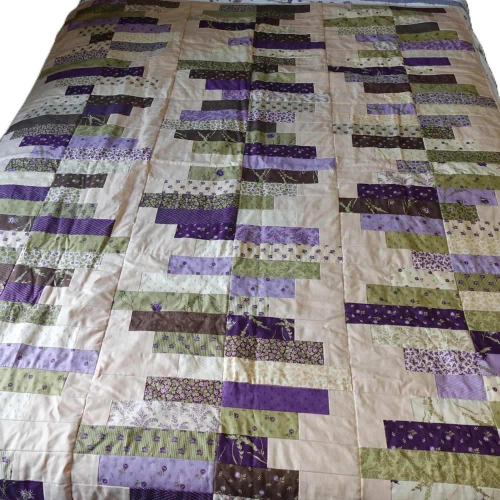 Mystic Pattern Large Throw Quilt Purple Sage Chocolate Taupe Cotton 54x64